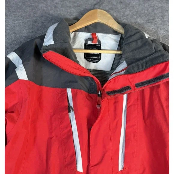 The North Face Mens Hooded Jacket Red Gray Reflective Zip Outdoor Winter - Picture 2 of 9